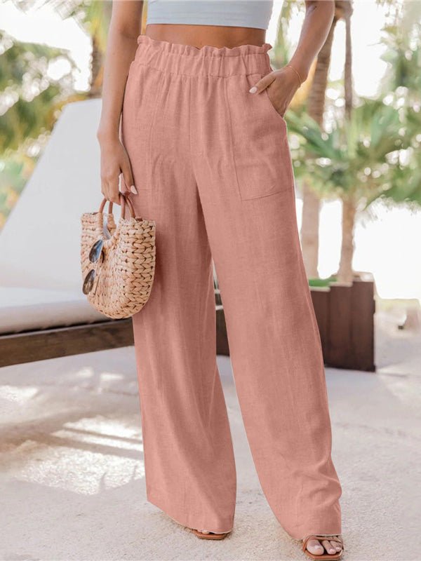 Amsoin Casual Ruffled Patch Pocket Wide-Leg Pants