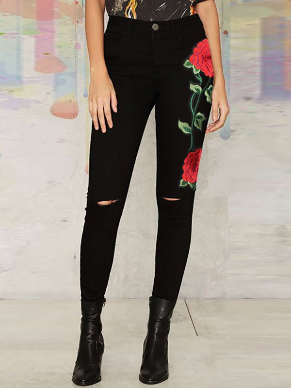 Amsoin Denim Embroidered High Waist Jeans