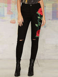 Amsoin Denim Embroidered High Waist Jeans