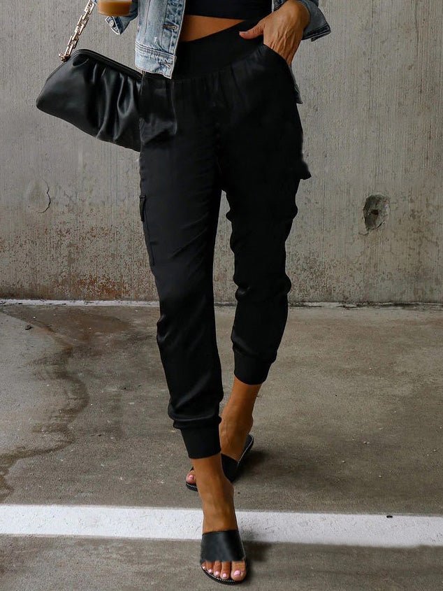 Amsoin Elastic Waist Pocket Casual Pants