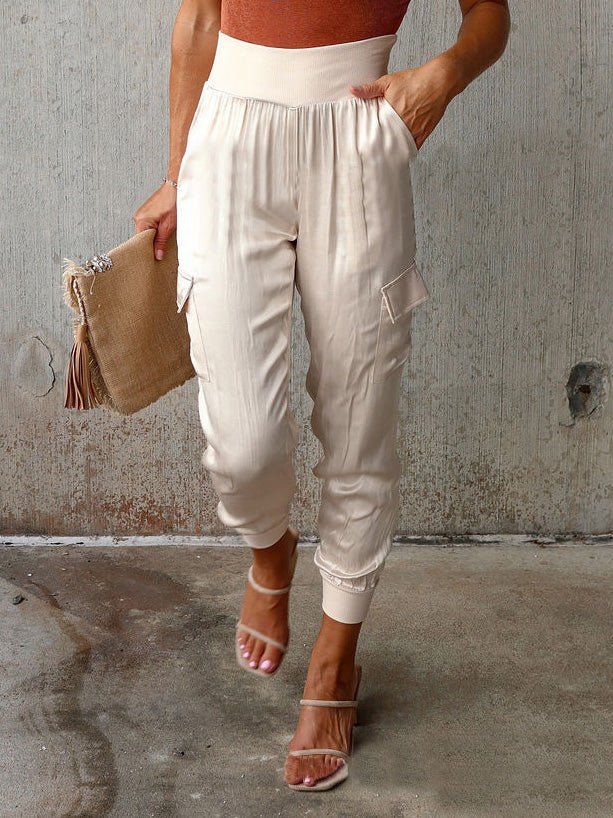 Amsoin Elastic Waist Pocket Casual Pants
