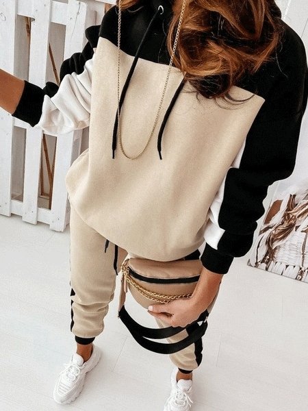 Amsoin Color-Blocking Long Sleeve Trousers Two-Piece