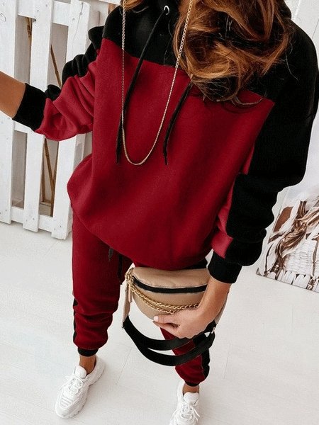 Amsoin Color-Blocking Long Sleeve Trousers Two-Piece