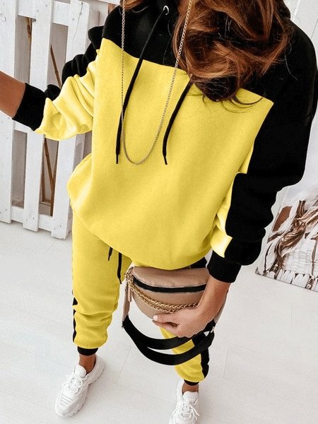 Amsoin Color-Blocking Long Sleeve Trousers Two-Piece