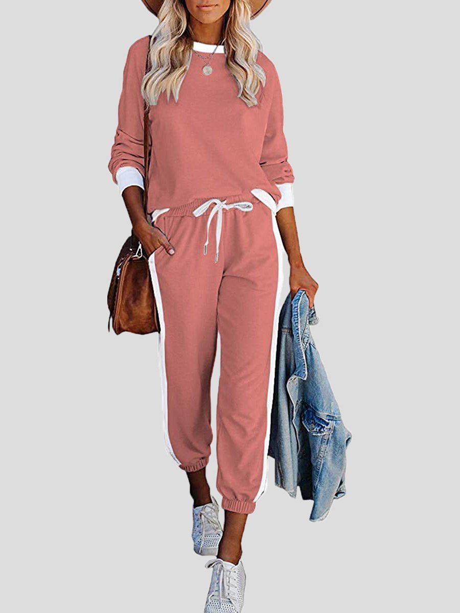 Amsoin Home Leisure Sports Color Matching Long Sleeve Suit
