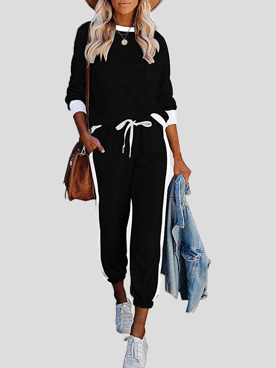 Amsoin Home Leisure Sports Color Matching Long Sleeve Suit