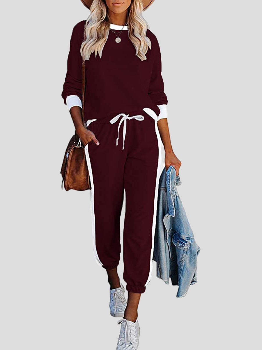 Amsoin Home Leisure Sports Color Matching Long Sleeve Suit