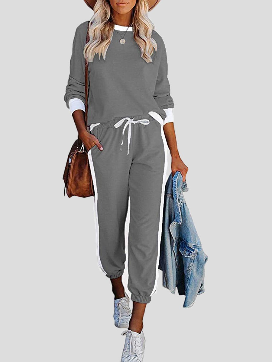 Amsoin Home Leisure Sports Color Matching Long Sleeve Suit
