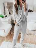 Amsoin Long Sleeve Trousers Casual Two-Piece Suit