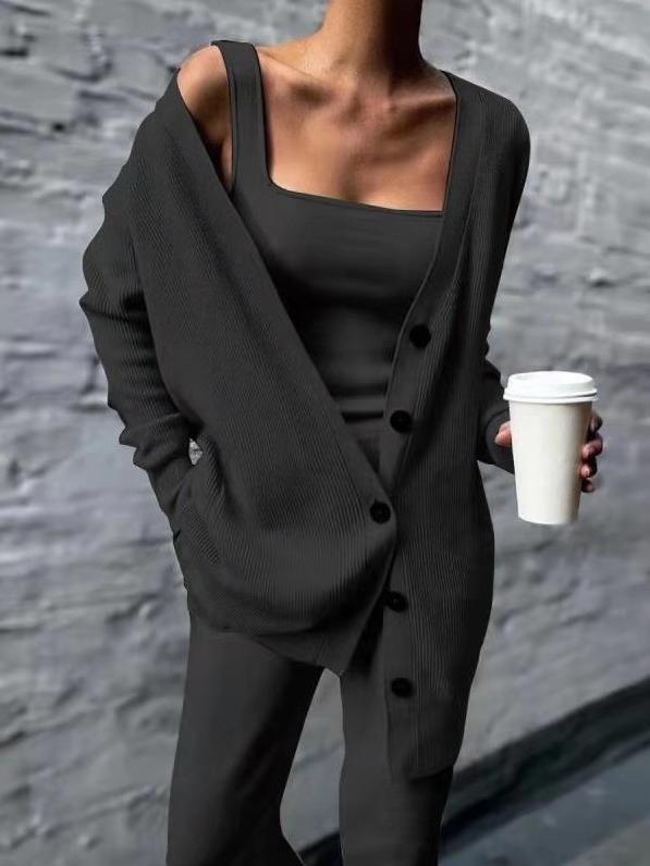 Amsoin Solid Button Long Sleeve Three-Piece Suit