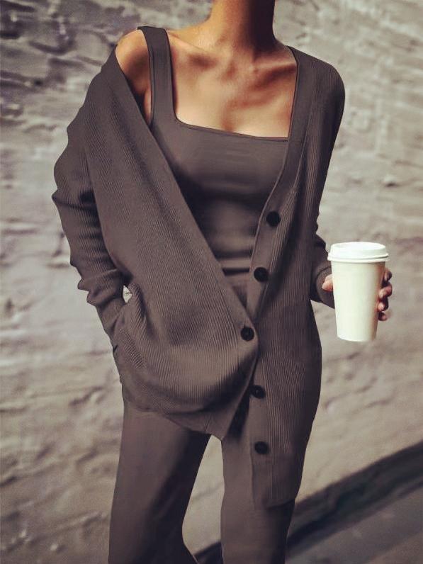 Amsoin Solid Button Long Sleeve Three-Piece Suit