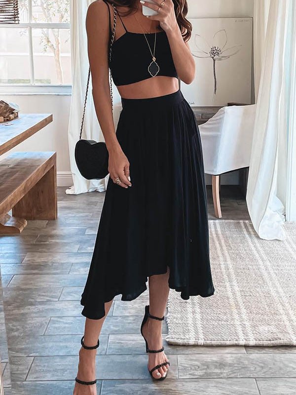 Amsoin Tube Top Sling Top & Skirt Two-Piece Set