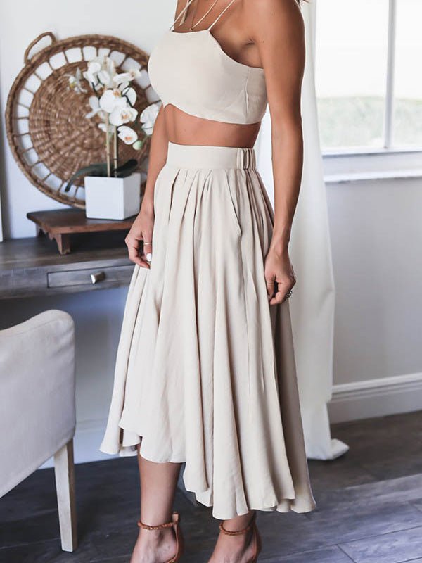 Amsoin Tube Top Sling Top & Skirt Two-Piece Set
