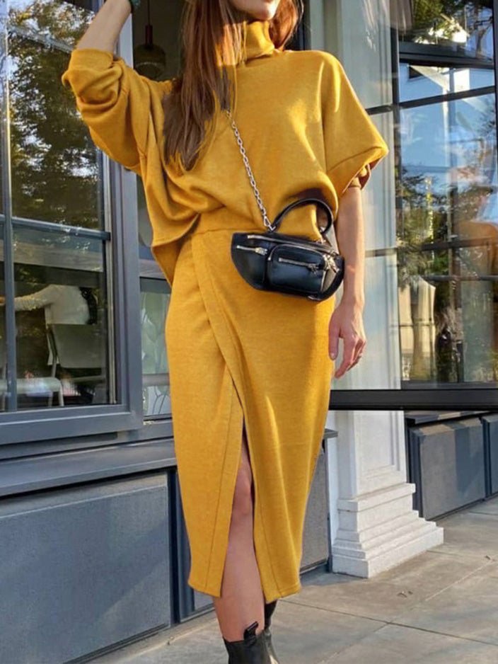 Amsoin Turtleneck Doll Sleeve Top & Skirt Two Piece Set