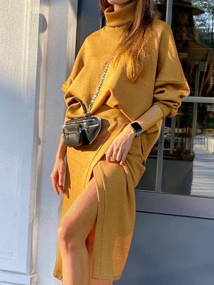 Amsoin Turtleneck Doll Sleeve Top & Skirt Two Piece Set