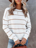 Amsoin Casual Round Neck Striped Long Sleeve Sweater