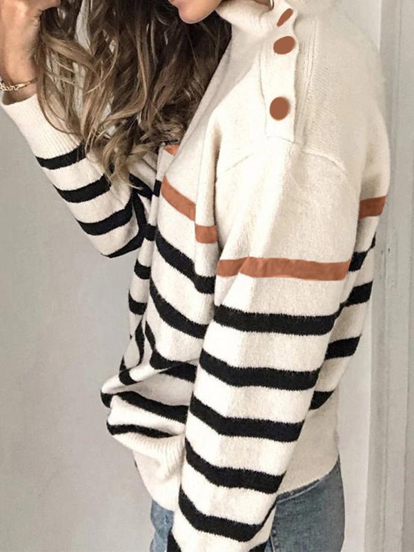 Amsoin Striped High Neck Pullover Sweater